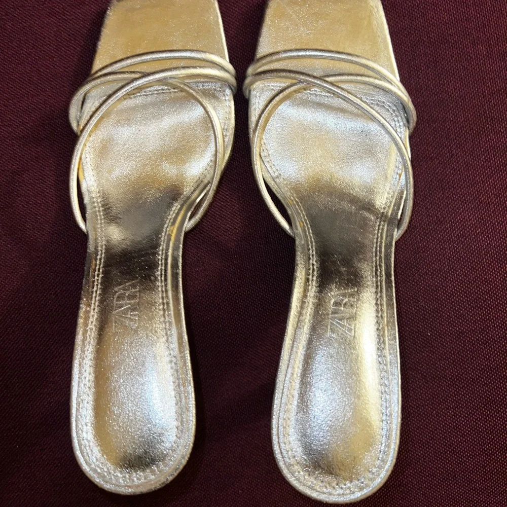 ZARA Beautiful Metallic Silver Slip On Front Strap Stiletto🔥🔥🔥 - Picture 9 of 12